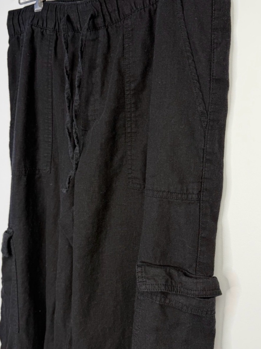 GAP Black Linen-Blend‎ Wide-Leg Cargo Pull-On Pants Size Large Petite - Picture 3 of 4